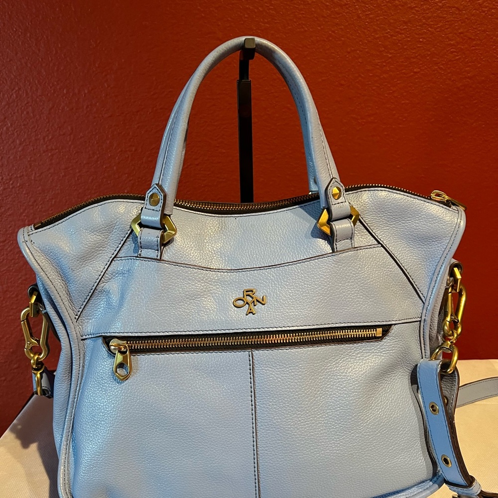 orYany Light Blue/Periwinkle Pebble Leather Satchel